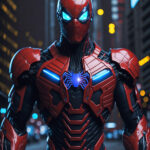 Image of SPIDERMAN (mecha suit) made with AI and Photoshop. Spiderman by MARVEL – All Rights Reserved