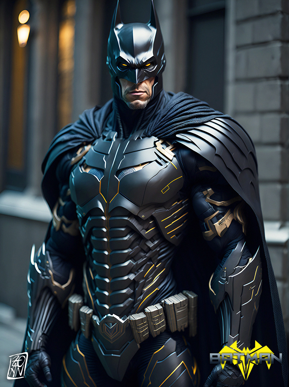 Image of BATMAN (Predator Suit) made with AI and Photoshop. The Batman by DC Comics – All Rights Reserved